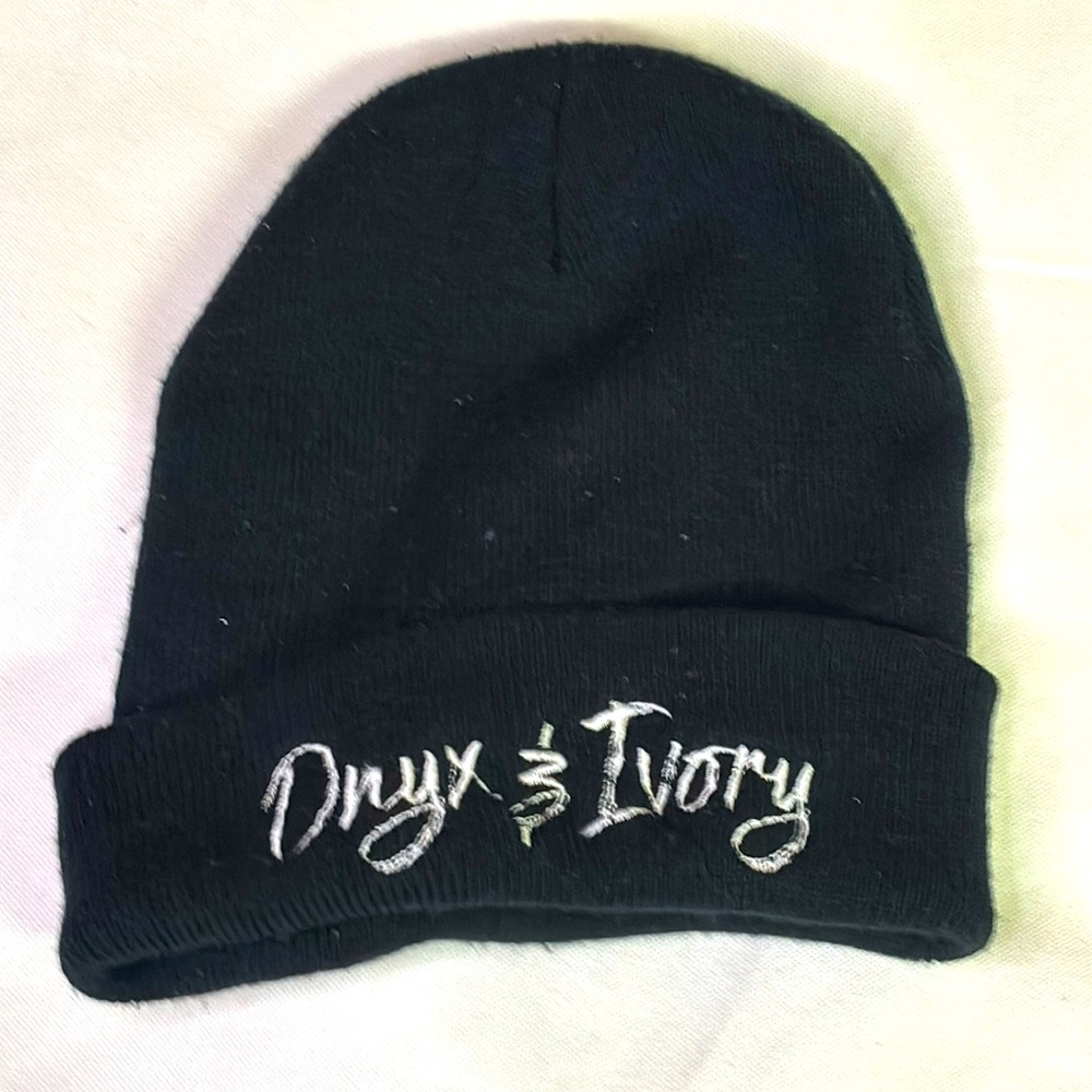Custom embroidery Black Beanie “Onyx & Ivory” OSFM